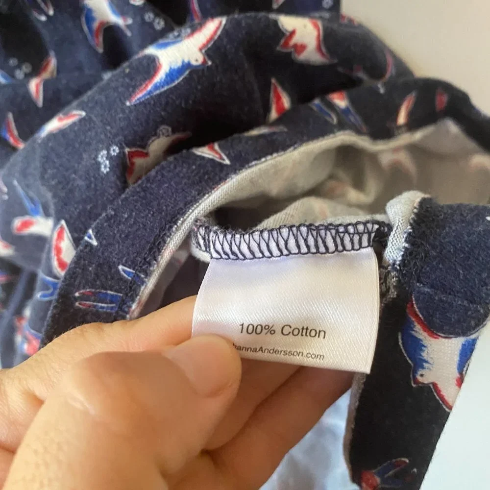 Hanna Andersson‎ Kids Dress Girls Size 6 Bird Print Denim Strappy